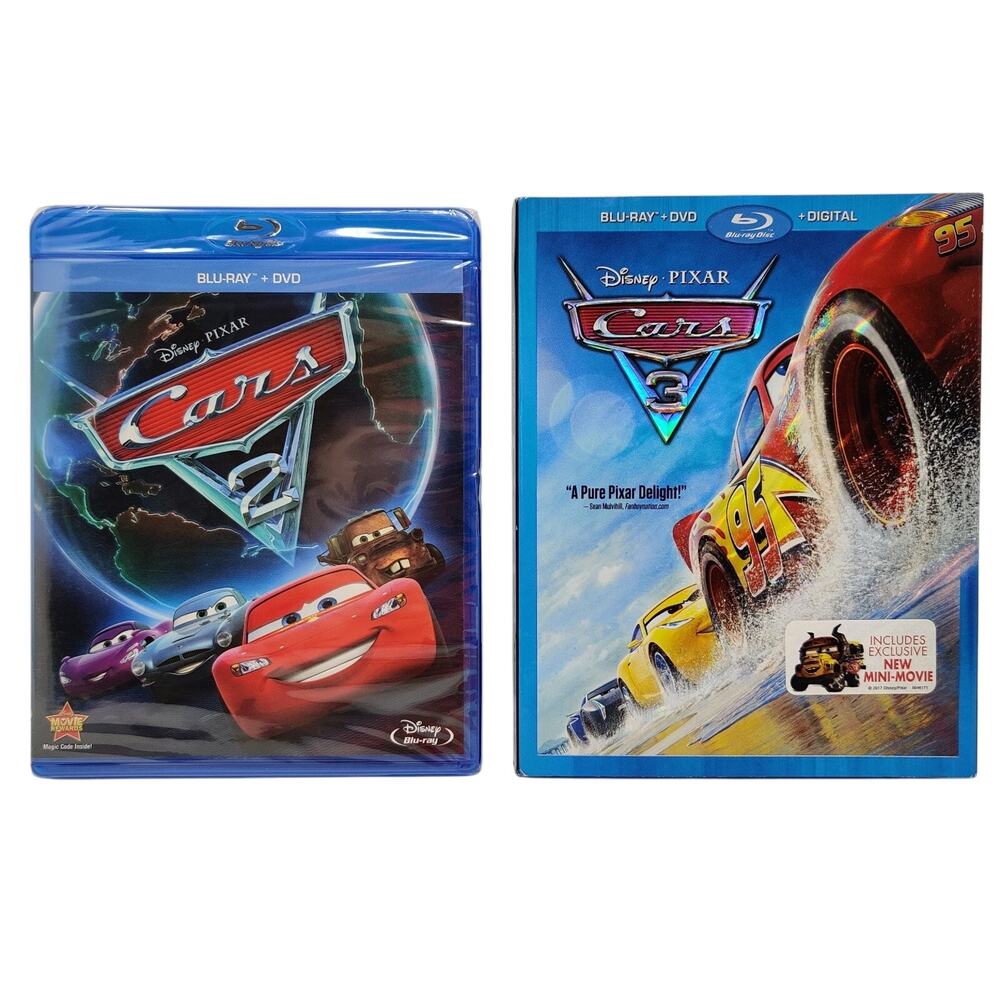 Cars 2 & 3 Blu-ray + DVD Combo Pack Disney Pixar Owen Wilson Racing Mater NEW